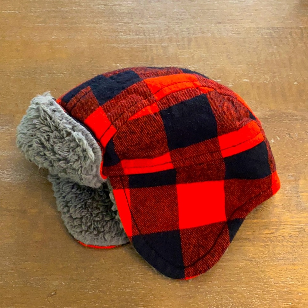 Tucker + Tate - Red buffalo plaid winter hat, size: 0-12 months